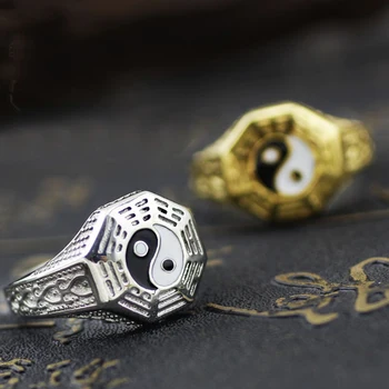 Hiina Stiilis Kuulujutte Yin Yang Sümbol Rõngad Meeste Kuld/Hõbe Värv Roostevaba Teras Amulett sõrmusesõrm Mees Ansamblid Ehted Kingitus
