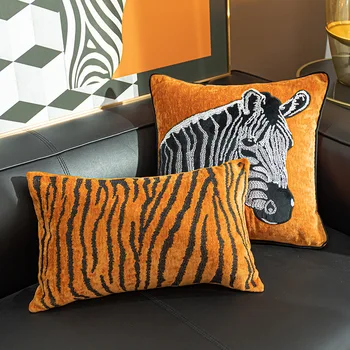 Home Decor Dekoratiivne Padi Padjapüür Kaasaegne Lihtne Luksus Pehme Oranž Zebra Puu Tikandid Diivan Tool Voodipesu
