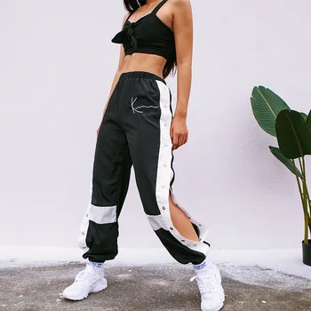 HOUZHOU Joggers Naiste Püksid Hip-Hop Segast Sweatpants Haaremi Vabaaja Lõhik Nuppu Panelled Kõrge Vöökoht Püksid Streetwear