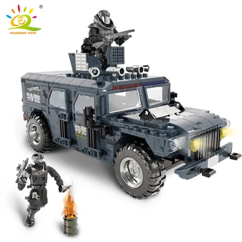 HUIQIBAO 618PCS WW2 Sõjalise Soomustatud Personali Veoauto ehitusplokid SWAT Politsei Sõdur Relva Auto Telliste Mänguasjad Lastele
