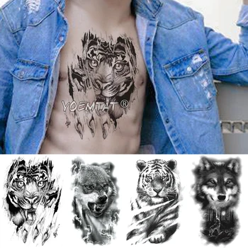 Hunt, Lõvi On Loomade Ajutine Tätoveering Kleebis Tiiger Veekindel Tatto Warrior Metsa Body Art Käe Võltsitud Tätoveering Mehed Naised