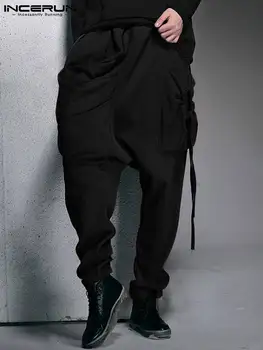 INCERUN korea Stiilis Uus Meeste Pantalons Vabaaja Streetwear Püksid Volditud Suured Taskud Tahke Mugav Haaremi Pikk Pant S-5XL