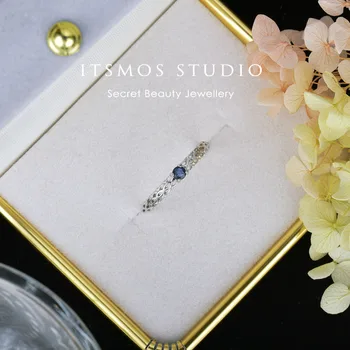 ITSMOS Loomulik SAPPHIRE Tahke S925 Sterling Silver õõnsalt Retro Gemstone Ansamblid Mini sõrmustes Naiste Elegantne Ehted