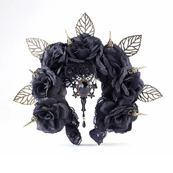 Juuksed Tarvikud Käsitöö Tüdrukud Kuninganna Peas Pärg Vintage Gooti Black Crown Peapael Cosplay Halloween Pool Maskeraad
