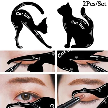 Kass Silmapliiats Šabloon Naiste Tüdruk Cat Eye Line Mudel Mall Tööpink Kaardi Meik Kulmu Hallituse Lihtne Teha Up Tool 2 tk/komplekt