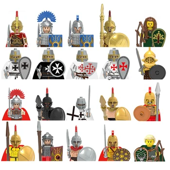 Keskaegne Sõjaväe Seada Nukk ehitusplokid Spartan Warrior Crusader Osad Rüütel Relva Rooma Mõõk Tarvikud Laste Mänguasjad