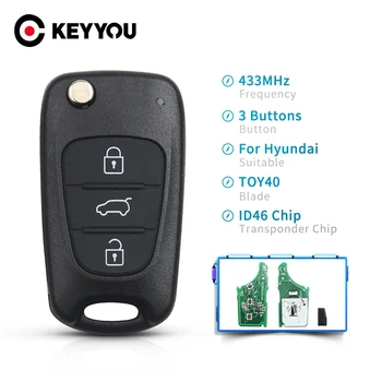 KEYYOU Jaoks Hyundai I20 I30 IX35 Avante ELANTRA Tucson SONATA NF 3 Nööpi 433 Mhz ID46 Flip Chip Auto Remote Key Täielik Kontroll