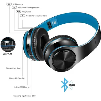 Kokkuvolditavad Kõrvaklapid, Bluetooth Kõrvaklapid Koos Sisseehitatud Mikrofon, Micro TF, FM-Raadio, Pehmed Kõrvaklapid & Helitugevuse reguleerimine Juhtmeta Peakomplektiga