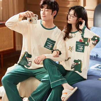 Korea Mehed Pijamas Set Puuvill Naiste Pidžaama Komplekt Sügisel Sleepwear Vabaaja Siserõivad hombre Mujer Kodu Riided Pidžaamad Ülikond