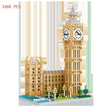 kuum Ühendkuningriigi mudel tellised linn, BIG BEN Clock Elizabeth Tower Londonis Arhitektuur micro diamond ehitada blokeerida mänguasjad lapse kingitus