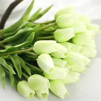 Kõrge Kvaliteediga 1tk Reaalne Touch Tulbi Kodu Kaunistamiseks Roheline Pu Tulbid tehislilled Valge Tulip Flower Kimbud Silk Tulbi