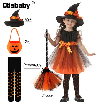 Lapsed Tüdrukud Halloween Cosplay Nõid Kostüüm Teismelised Baby Girl Kleit Imiku Nõid Kleit Riided Komplekt Müts Kõrvits Kott Sukkpüksid