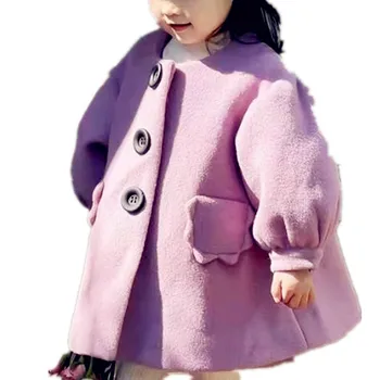 Laste sügis-talve villane vintage overcoat beebi tüdruk laterna varruka printsess o-kaeluse lahti outwear
