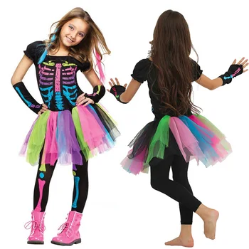 Laste Vikerkaar Skelett Riided Halloween Cosplay Maskeraad Zombi Kostüümides Väikelapse Funky Punky Karnevali Kostüüm Tüdrukud