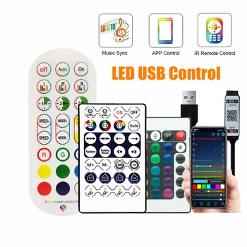 LED Ribad 5V DC USB Control Mudel 24Key Infrapuna Kaugjuhtimispult WS2812B 5050 2835 SMD Valgus Diood Bluetooth App Controllor