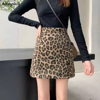 Leopard Mini Seelikud Naiste Elegantne, Seksikas Kõrge Ootab-line Paksem Naine 2021 Kevadel Uus Disain Fashion korea Stiil, Stiilne, Vaba aeg