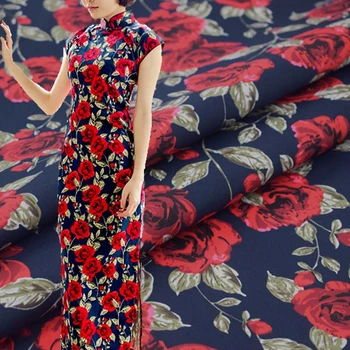 Lillakas sinine punane roos venitada puuvilla kangast satiin kleit ткань хлопок ткани tissu bazin riche telas tissus au meetri vestidos
