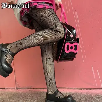 Lolita Kawaii Seksikas Reie Kõrge Sukad Punk Tume Kitty Cat, Õhuke, Põlvikud, Sukkpüksid Y2K Streetwear G Võrk Põlve Kõrge Parempidises