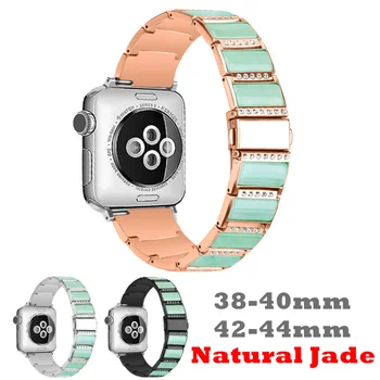 Looduslik Jade Watchband apple vaata SE/6/5/4/3/2/1 A-Klassi Featured jades roostevabast terasest rihmad apple vaadata Fran-89bd