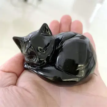 Looduslik Obsidian Magav Kass Nikerdatud Mäekristalli Kassi Kuju