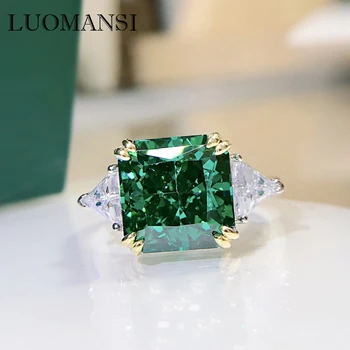 Luomansi 10*10MM Square Emerald Teemant Sõrmus 100%-S925 Hõbe Ehted Pulm kokteiliefekti Naine Kingitus