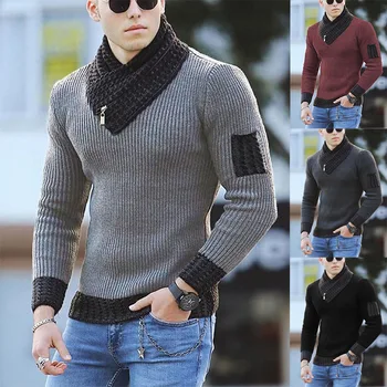 Meeste Talve Mood kõrge kaelusega Sweatercoat Vintage Stiilis Rätik Krae Kampsun, Meeste Slim Fit Soe Kootud Villane Pullover