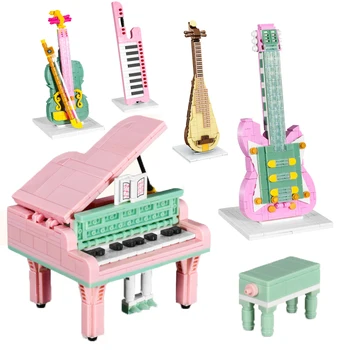 Mini alustalad Muusika Seadmeid Klaver Kitarr Viiul 3D Mudel, Dekoratiivsed Tellised Lapsed Täiskasvanute Haridus Mänguasjad Puhkus Kingitus