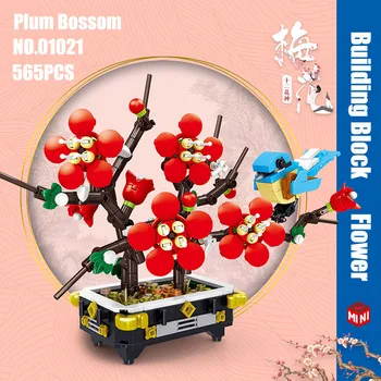 Mini Pottidesse ehitusplokid Lill DIY Simulatsiooni Roheline Taim Plum Blossom Lind Loominguline Bonsai Mudel Mänguasi Kingitus Kodu Kaunistamiseks