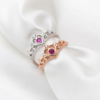 MIQIAO 925 Sterling Silver Crown Ringi Kaasamine Naiste Naiste Teemant Tsirkoon Hõrk Elegantne Südame Mood Ehteid Kingitus