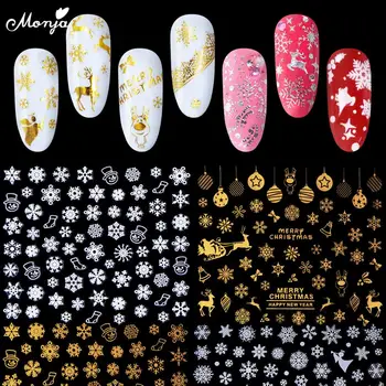 Monja Nail Art Self-adhesive Jõulud Seeria Kleebised Kuld, Hõbe Lumehelves Bell Põhjapõder Disain DIY Kleebised Kaunistamiseks Maniküür
