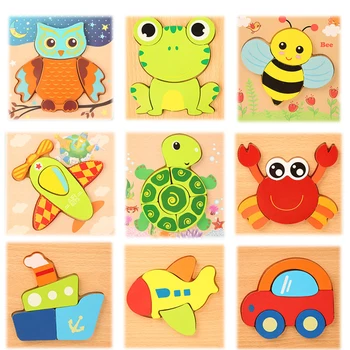 Montessori Beebi Puidust 3D Puzzled Haridus Mänguasjad Multikas Loomade Varase Õppe Tunnetus Mõistatusi Mäng Lastele, Mänguasjad