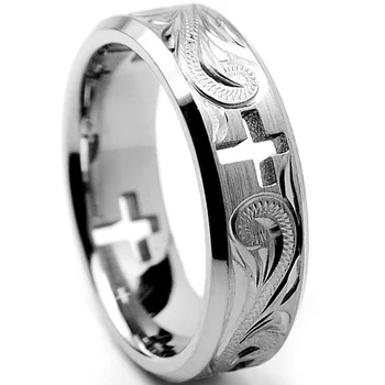 Moodsad 7mm Tsingi Sulam, Metall abielusõrmus Risti lõigatud Rist ja Graveeritud Rõngas Disain Hulgimüük