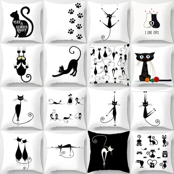 Must Kass Loomade Muster Dekoratiivsed Padjad Padjapüür Polüester Padi Viska Padi Diivan Teenetemärgi Pillowcover 40856