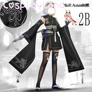Mäng Cosplay NieR:Automaatide 2B Cosplay YoRHa Nr 2 B-Tüüpi Kostüüm Naiste Kleit Halloween NieR Kimono Komplekt, Must Ülikond