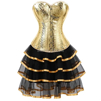 nahast korsett bustiers seelikud kleidid tutu burleski seksikas corselet overbust cosplay kostüüm gooti pluss suurus kuld bling