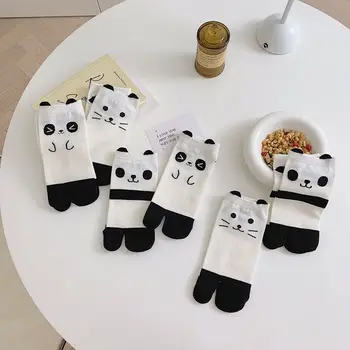 Naine, Tüdruk Näitab Kahe Sõrme Pahkluu Sokke, Puuvillane Armas Kass Panda Vabaaja Paat Sokid Koos Varbad, Pahkluu, Väike Toru Sokid