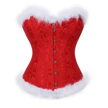 Naiste Jõulud Jõuluvana Kostüüm Seksikas Korsett Bustier Pesu Top Corselet Overbust Pluss Suurus Seksikas Punane Burleski Kostüümid 6XL