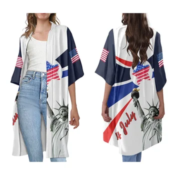 Naiste Mantel, Jakk, Daamid Ülerõivad 4. juuli Komplekt Statue of Liberty-Ameerika Lipu Pilte Custom Print Kimono Naiste Jakk