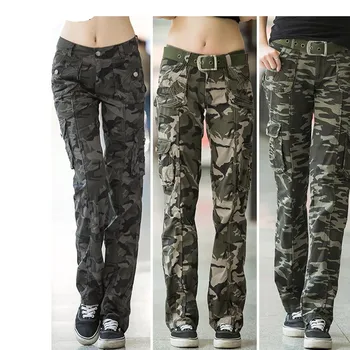 Naiste Treening Vabaaja Sõjalise Kamuflaaž Lasti Teksad Denim Püksid Tunked Daamid Sirge Multi-tasku Püksid Pantalon Femme
