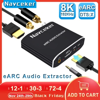 Navceker 192KHz HDMI-ühilduva Heli-eARC Extractor 7.1 CH ATMOS eARC TV, Dataprojektor, HDMI AINULT Toslink Koaksiaal-Converter-Adapter
