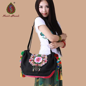 Naxi.Hani brändi eksootiliste tikandid antiik-lukk õlakott Vintage must lõuend vabaaja naiste Tutt messenger kotid