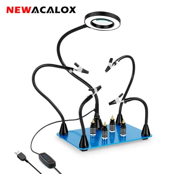 NEWACALOX Keevitus Kolmas Käsi Tööriist Magnet PCB Pardal Fikseeritud Clip 3X LED Luup Paindlik Arm Jootmise abikäsi Tööriist