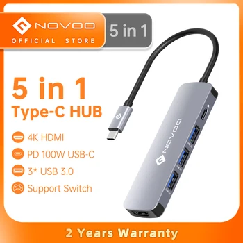 NOVOO 5 in 1 USB-C-HUB 4K HDMI HUB PD 100W Kiire Laadimine 3 USB 3.0 Pordid USB-Splitter For MacBook Pro Õhu Nintendo Lüliti