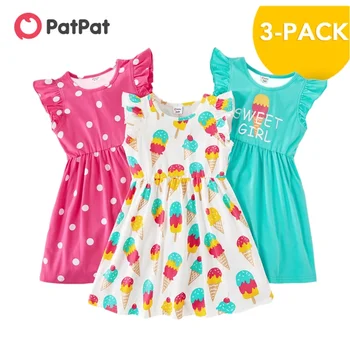 PatPat Suvel 3-Pack Tüdrukute Kleidid teise lapse Jäätise Polka Dots Laste Riided Uute tulijate 3-6Y