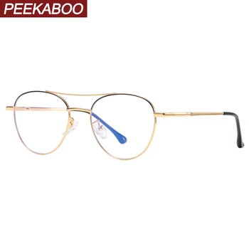 Peekaboo anti sinine valgus prillid meestele ring retro kuld metallist raam mängu arvuti prillid naiste selge objektiiv
