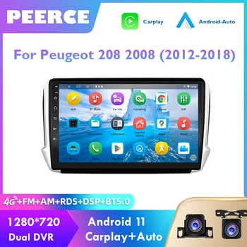 PEERCE 2 Din Auto Raadio Peugeot 2008 208 2012 - 2018 4G Auto Android Carplay juhtseade Wifi Qled Am Rds Bt GPS 2din DVD