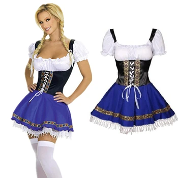 Plue Suurus S -XXXL Päris Pilte Naiste saksa Sinine Must Valge Oktoberfest Õlle Neiu Dirndl Tüdruk Kostüüm Kostüüm