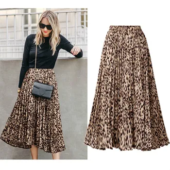 Pluss Suurus Leopard Printida Seelikud Naiste 2020. Aasta Uus Kevad-Sügis Elastne Vöökoht Joon Plisseeritud Midi Seelik Vabaaja Streetwear