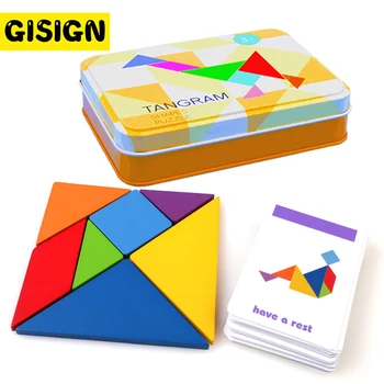 Puzzle 3d-Muster Loomade Pusle Värvikas Puidust Tangram Mõistatusi Lastele Montessori Alguses Haridus Mänguasjad Lastele Mängud