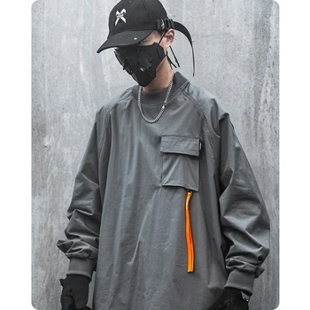 Reguleeritav krae ümber kampsun lahti vabaaja-Suurpärase pika varrukaga, kanna tops Unisex Meeste riided Harajuku mõõdus streetwear lint